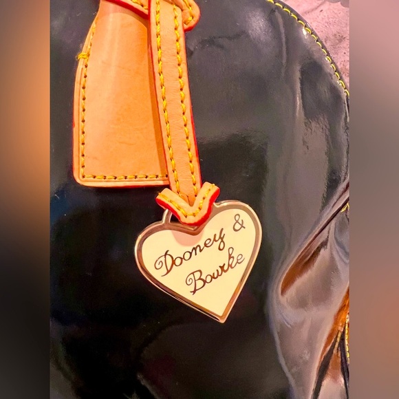 Dooney & Bourke Domed Satchel Black Patent Leather Tan Leather Trim NWOT - Picture 17 of 17